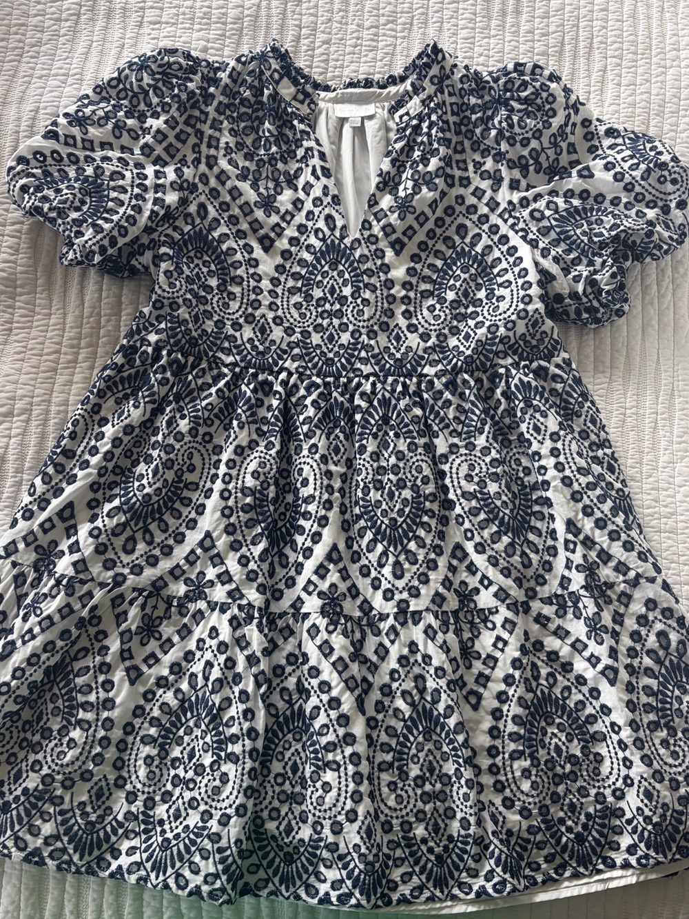 Sugarlips Navy and White Embroidered Tiered Dress